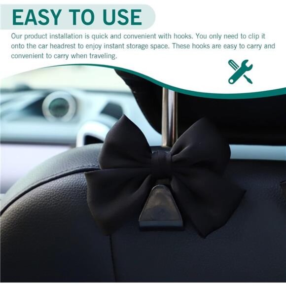 2PCS Black Bow Car Seat Headrest Hooks, Car Purse Hook for Car - Picture 4 of 7